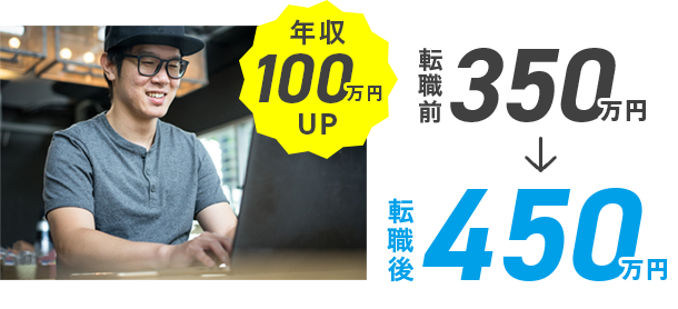 年収100万円UP　転職前350万円→転職後450万円
